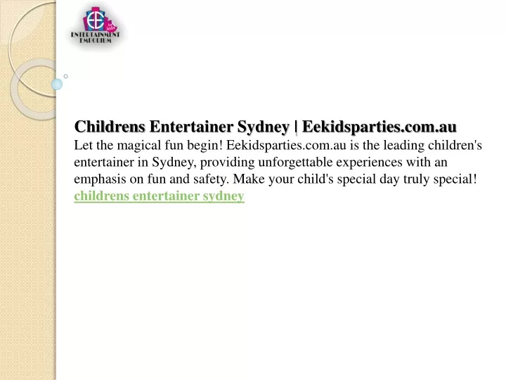 childrens entertainer sydney eekidsparties