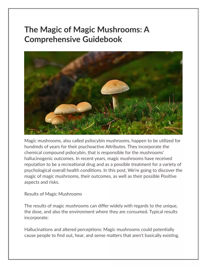 the magic of magic mushrooms a comprehensive
