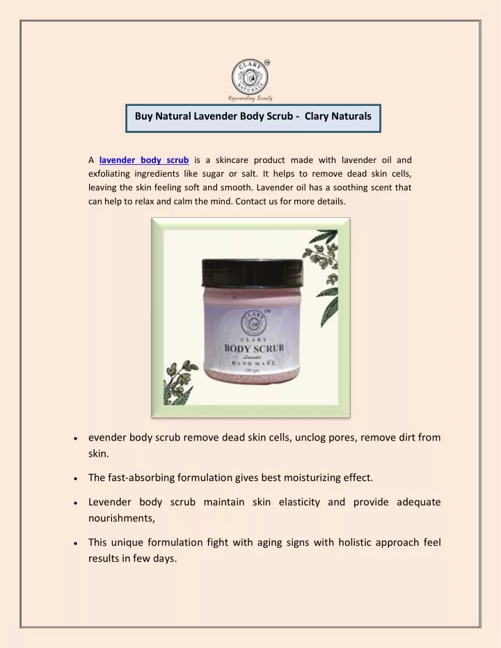 buy natural lavender body scrub clary naturals