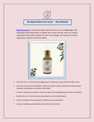 Get Natural Rose Face serum  -  Clary Naturals