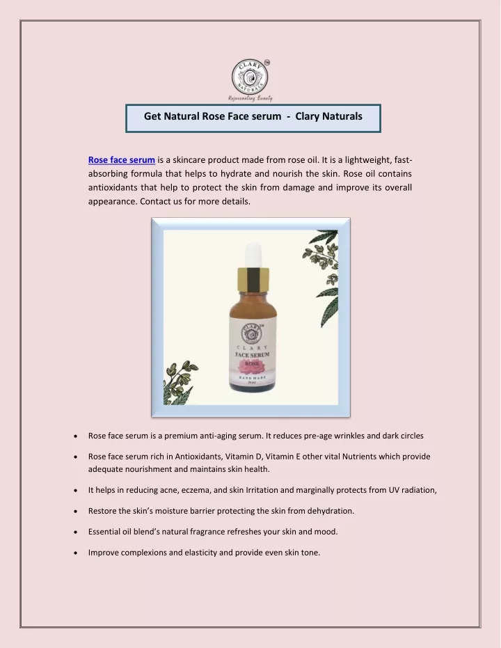 get natural rose face serum clary naturals