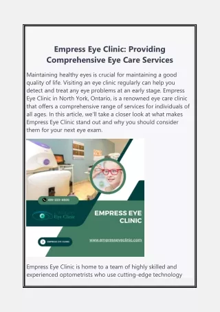 Empress Eye Clinic: Providing Comprehensive Eye Care Services