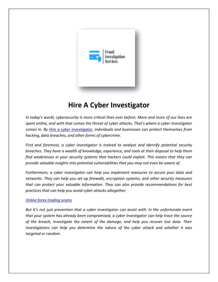 hire a cyber investigator