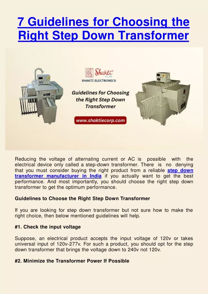 7 guidelines for choosing the right step down transformer