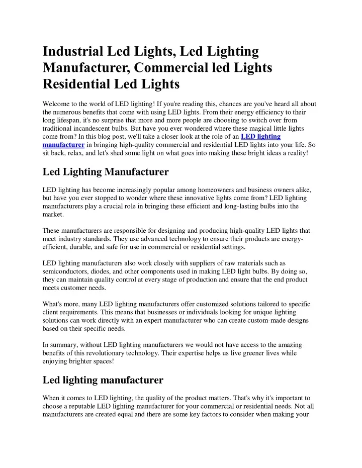 industrial led lights led lighting manufacturer
