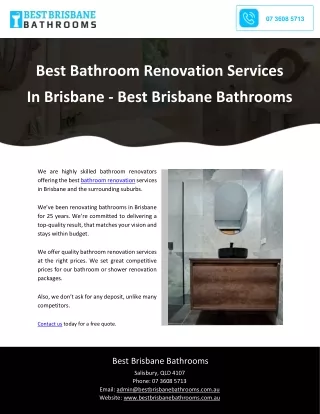 Best Bathroom Renovation Services In Brisbane - Best Brisbane Bathrooms