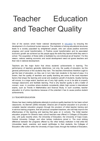 Teacher Education and Teacher Quality