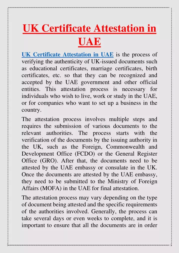 uk certificate attestation in uae