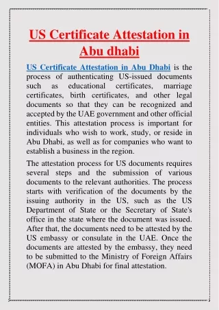 US Certificate Attestation in Abu dhabi