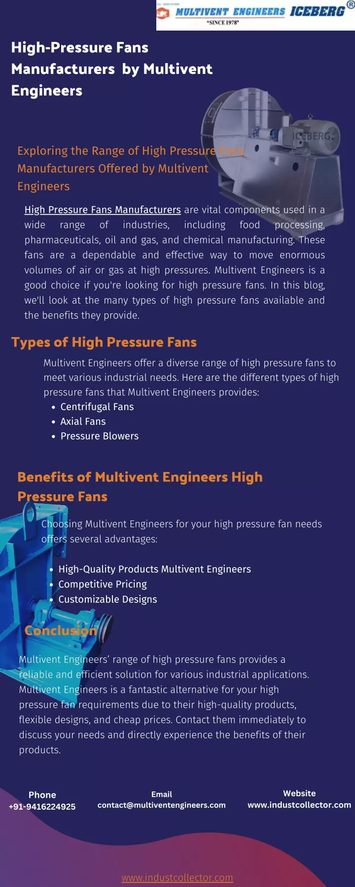 high pressure fans manufacturers by multivent