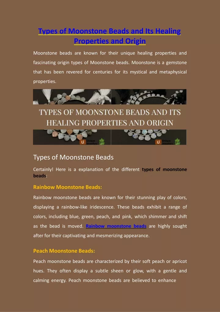 types of moonstone beads and its healing