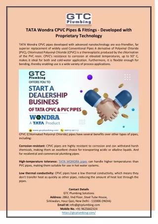 TATA WONDRA CPVC PIPES & FITTINGS - DEVELOPED WITH PROPRIETARY TECHNOLOGY