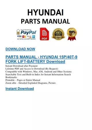 PARTS MANUAL - HYUNDAI 15P 40T-9 FORK LIFT-BATTERY Download