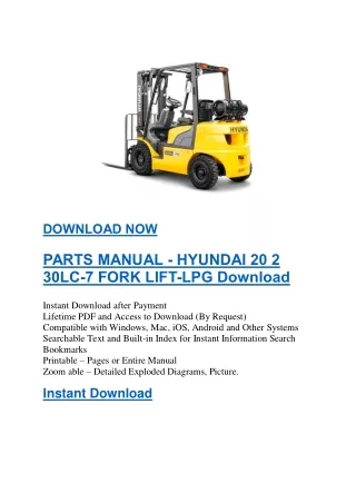 PARTS MANUAL - HYUNDAI 20 2 30LC-7 FORK LIFT-LPG Download