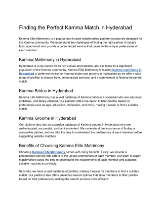 Finding the Perfect Kamma Match in Hyderabad
