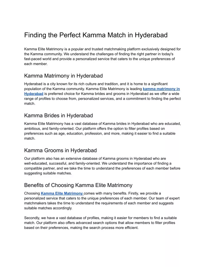 finding the perfect kamma match in hyderabad