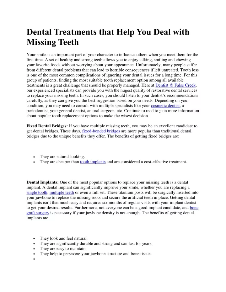 dental treatments that help you deal with missing