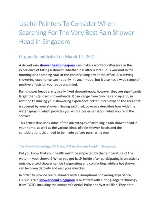 Useful Pointers To Consider When Searching For The Very Best Rain Shower Head In Singapore