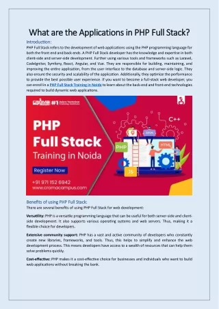 What are the Applications in PHP Full Stack