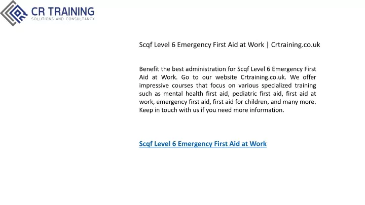 scqf level 6 emergency first aid at work