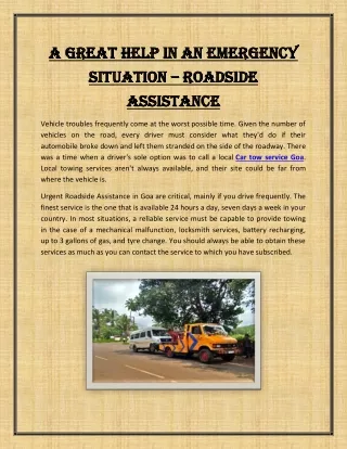 A Great Help in an Emergency Situation – Roadside Assistance