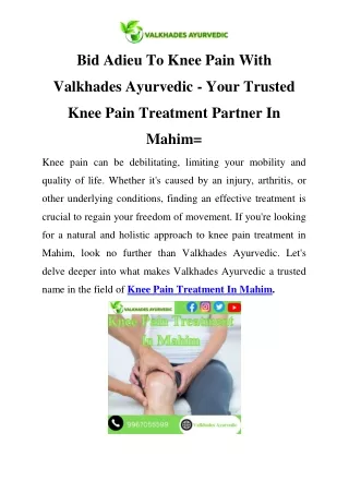 Knee Pain Treatment In Mahim Call-9870270610