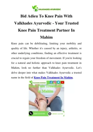 Knee Pain Treatment In Mahim Call-9870270610