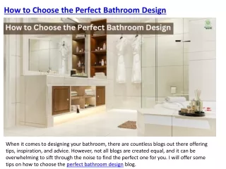 How to Choose the Perfect Bathroom Design