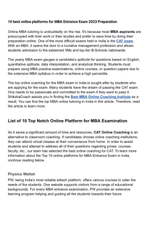 10 best online platforms for MBA Entrance Exam 2023 Preparation