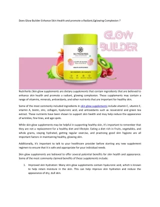 Does Glow Builder Enhance Skin Health and promote a Radiant,Gglowing Complexion