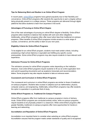 Tips for Balancing Work and Studies in an Online BTech Program