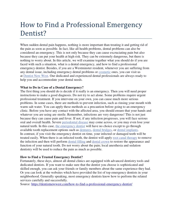 how to find a professional emergency dentist