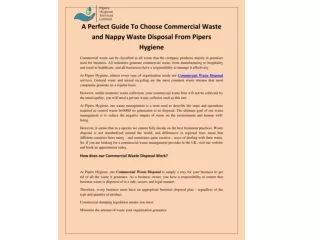 A Perfect Guide To Choose Commercial Waste and Nappy Waste Disposal From Pipers Hygiene