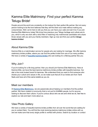 Kamma Elite Matrimony: Find your perfect Kamma Telugu Bride