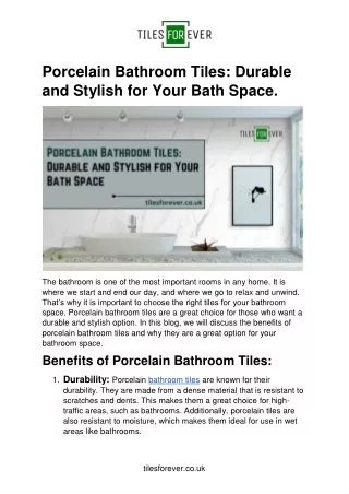 Porcelain Bathroom Tiles Durable and Stylish for Your Bath Space