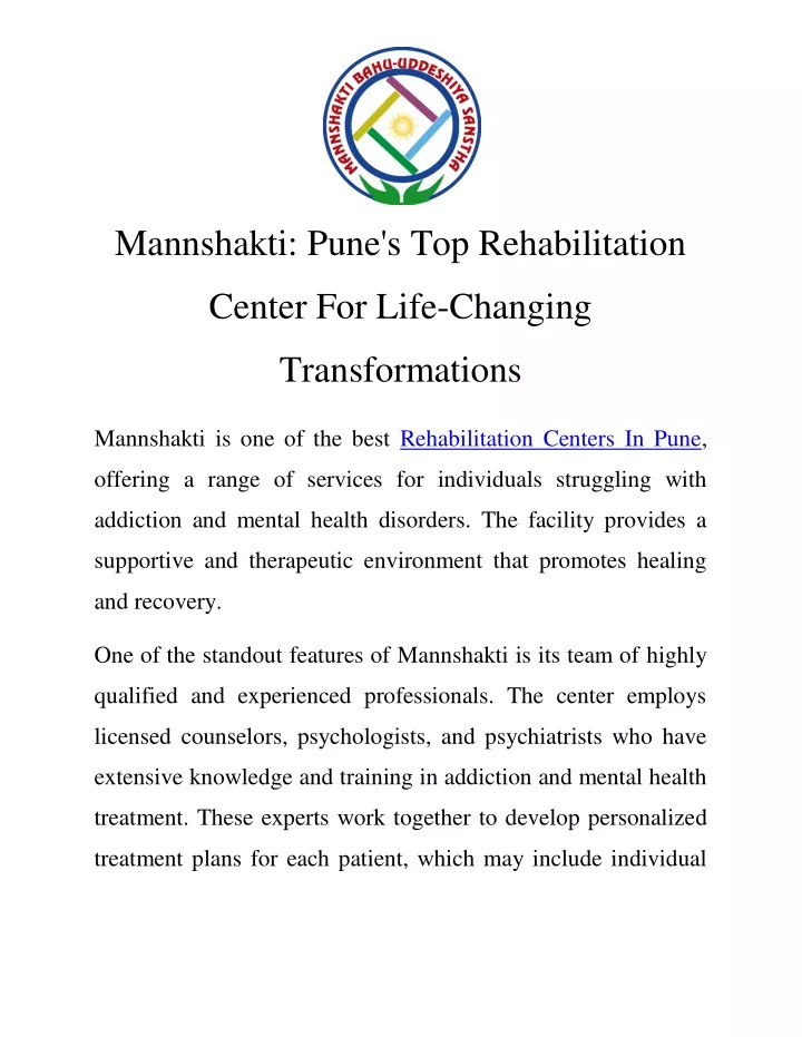 mannshakti pune s top rehabilitation