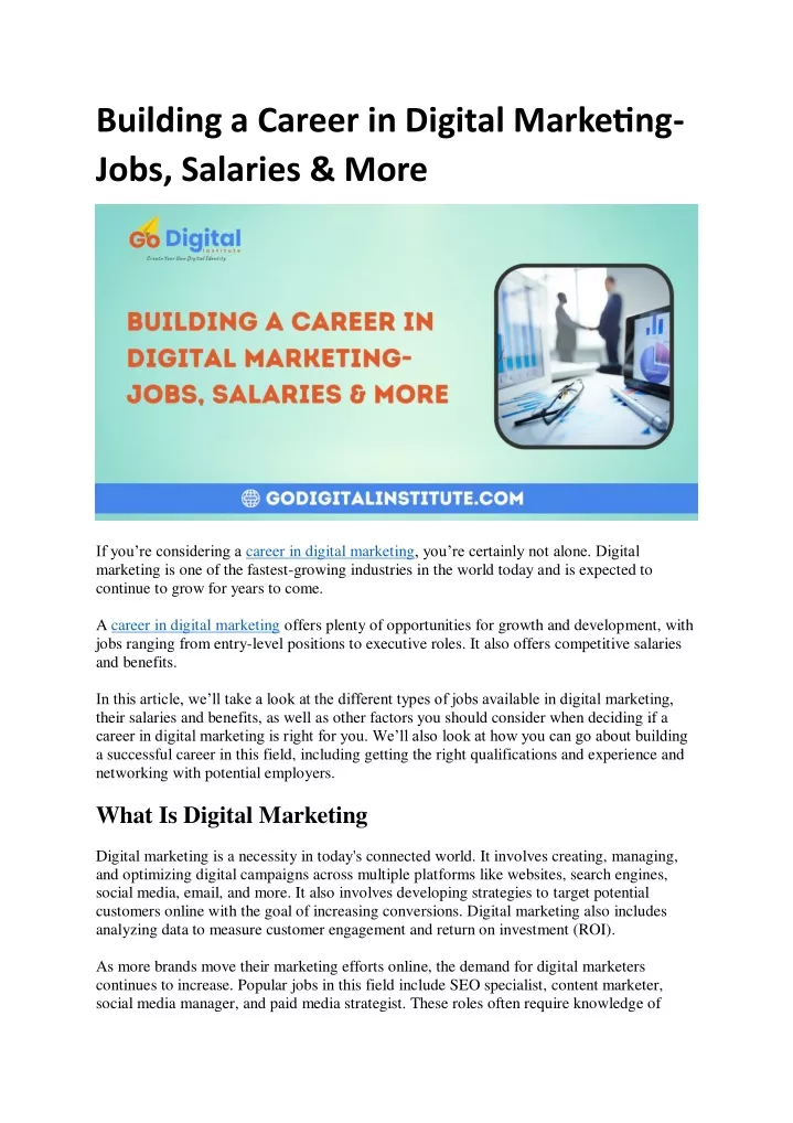 building a career in digital marketing jobs