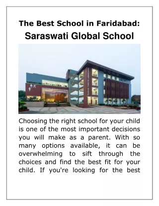 The Best School in Faridabad: Saraswati Global School