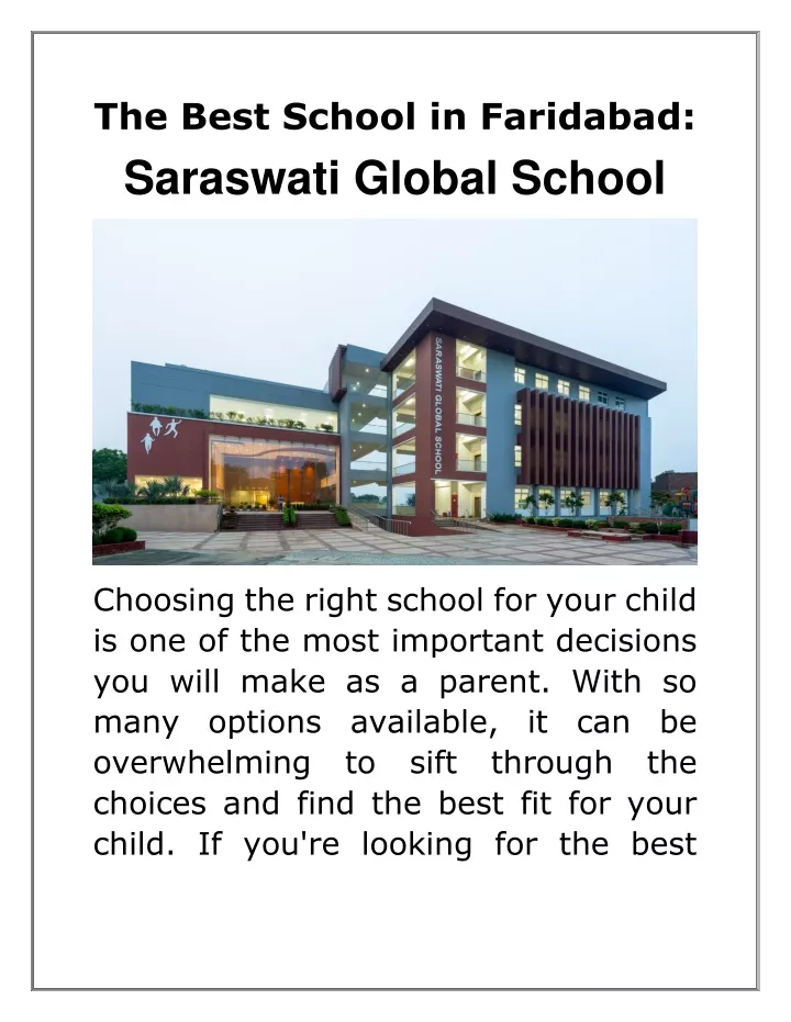 the best school in faridabad saraswati global