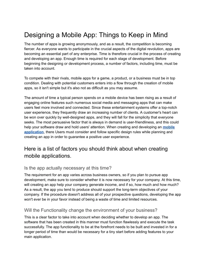 designing a mobile app things to keep in mind