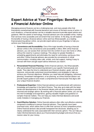 Expert Advice at Your Fingertips Benefits of a Financial Advisor Online
