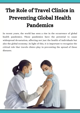 The Role of Travel Clinics in Preventing Global Health Pandemics