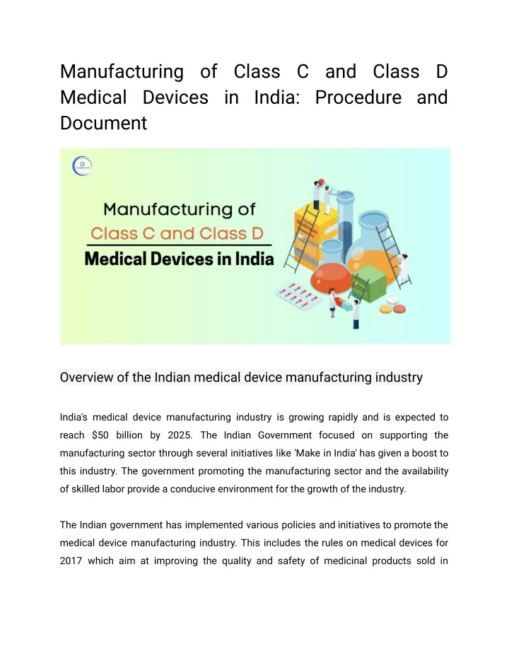 manufacturing of class c and class d medical