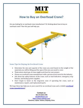 Buy an Overhead Crane