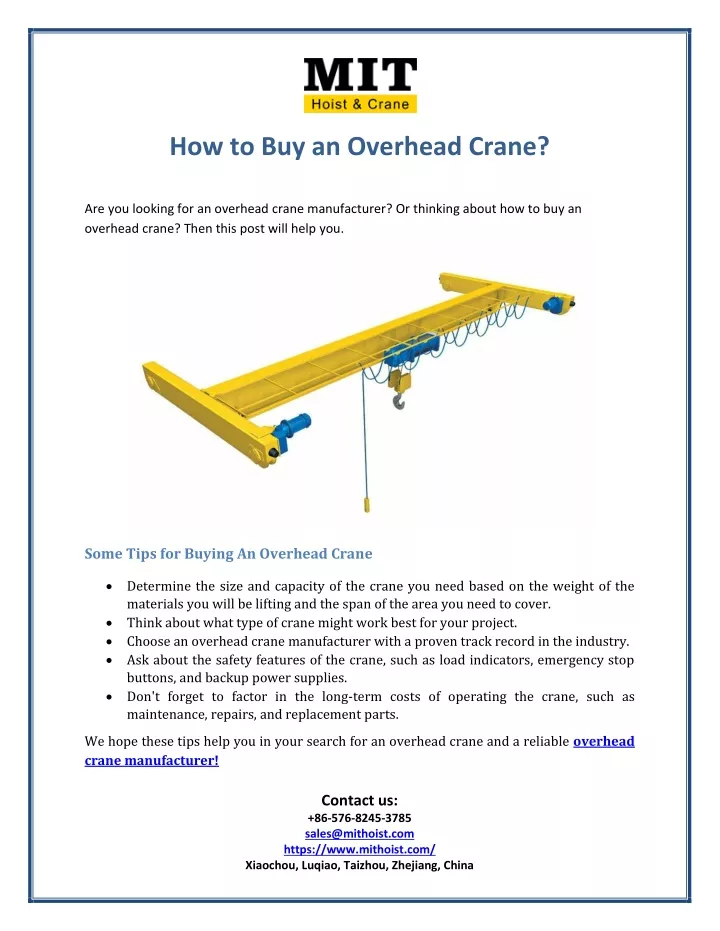 how to buy an overhead crane