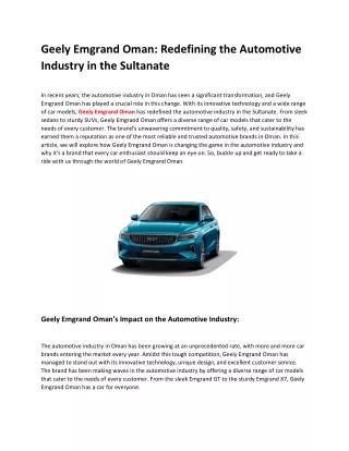 Geely Emgrand Oman Redefining the Automotive Industry in the Sultanate