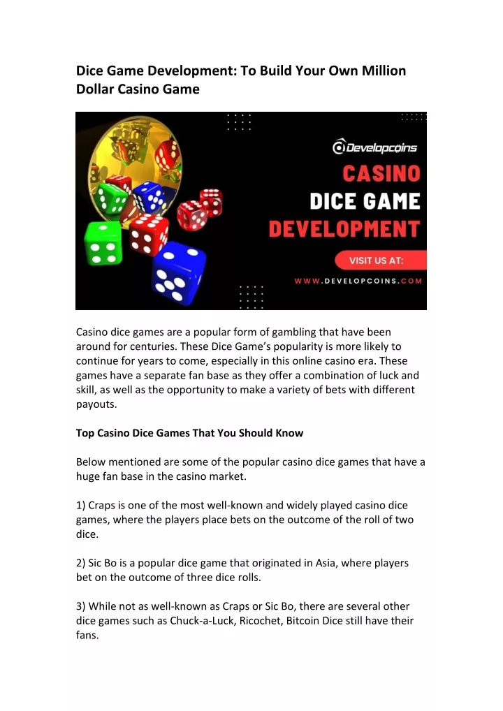 dice game development to build your own million