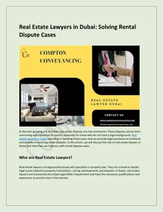 Real Estate Lawyers in Dubai Solving Rental Dispute Cases