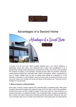 Advantages of a Second Home _ Good Time Builders