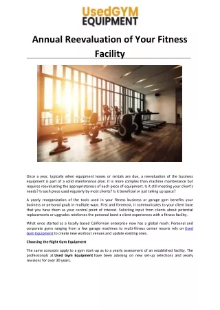 Annual Reevaluation of Your Fitness Facility
